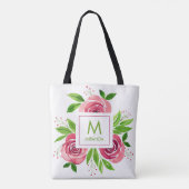 Rosa Blume Monogramm Personalisiert Tasche (Rückseite)