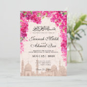 Rosa Blume Moschee Hochzeit Einladung (Stehend Vorderseite)