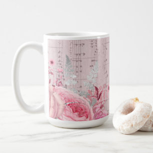 Rosa Blume Musikblatt Kaffee Tasse