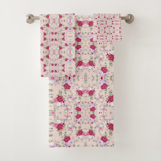 Rosa Blume Muster Art Badhandtuch Set (Insitu)