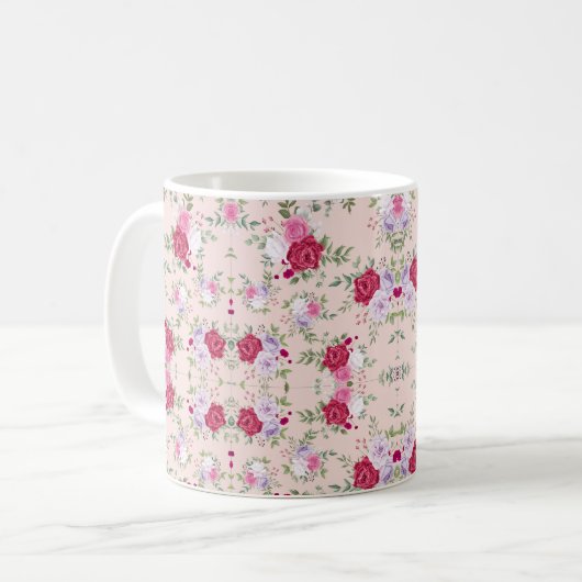 Rosa Blume Muster Art Kaffeetasse (Vorderseite Links)
