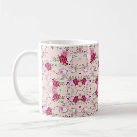 Rosa Blume Muster Art Kaffeetasse (Links)