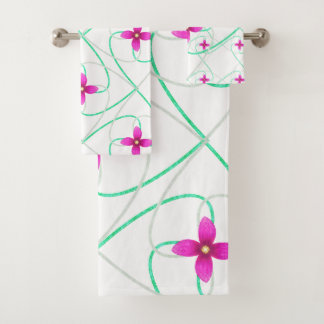 rosa Blume Muster Badhandtuch Set