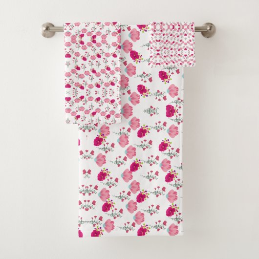 rosa Blume Muster Badhandtuch Set (Insitu)