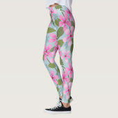 Rosa Blume Muster blaue Leggings (Links)