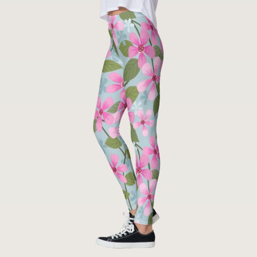 Rosa Blume Muster blaue Leggings (Links)