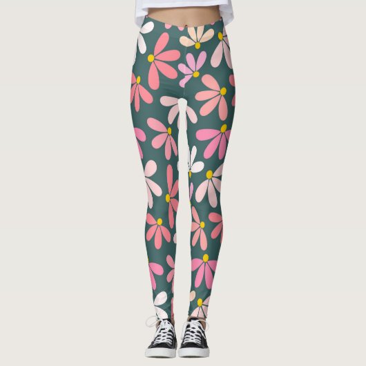 Rosa Blume Muster Leggings (Vorderseite)