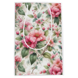 Rosa Blume Muster Mittlere Geschenktasche Geschenktüte