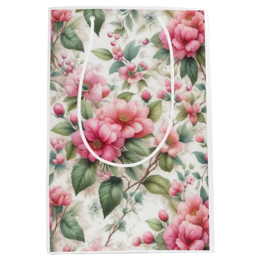 Rosa Blume Muster Mittlere Geschenktasche Geschenktüte (Vorderseite)