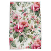 Rosa Blume Muster Mittlere Geschenktasche Geschenktüte (Rückseite)