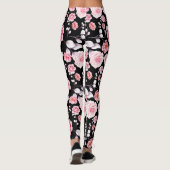 Rosa Blume-Muster über Schwarz Leggings (Rückseite)