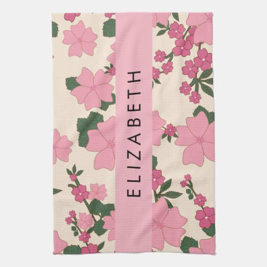 Rosa Blume, Muster von Blume, Ihr Name Geschirrtuch (Vertikal)