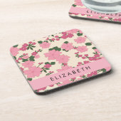 Rosa Blume, Muster von Blume, Ihr Name Getränkeuntersetzer (Linke Seite)