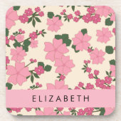 Rosa Blume, Muster von Blume, Ihr Name Getränkeuntersetzer (Vorderseite)
