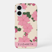 Rosa Blume, Muster von Blume, Ihr Name iPhone 16 Hülle (Rückseite)
