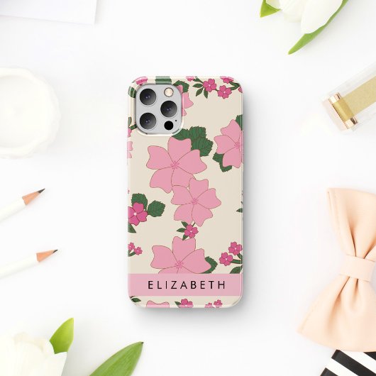 Rosa Blume, Muster von Blume, Ihr Name iPhone 16 Hülle