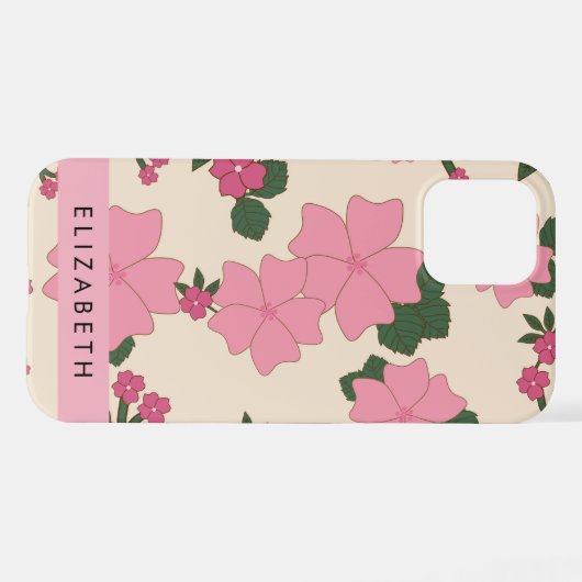 Rosa Blume, Muster von Blume, Ihr Name iPhone Hülle (Rückseite (Horizontal))