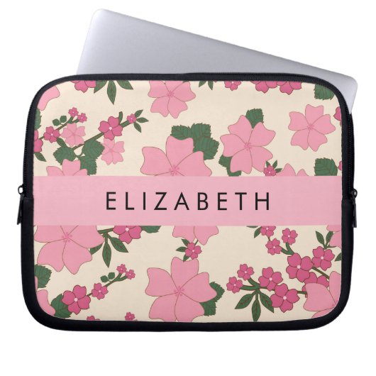 Rosa Blume, Muster von Blume, Ihr Name Laptopschutzhülle (Vorderseite)