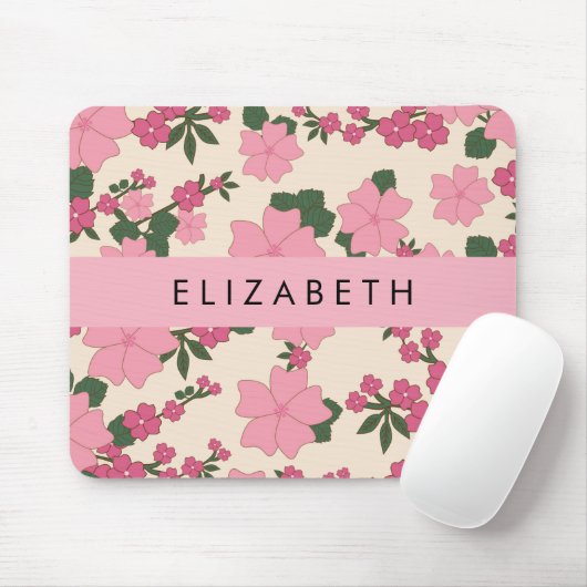 Rosa Blume, Muster von Blume, Ihr Name Mousepad (Mit Mouse)