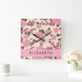 Rosa Blume, Muster von Blume, Ihr Name Quadratische Wanduhr (Zuhause)
