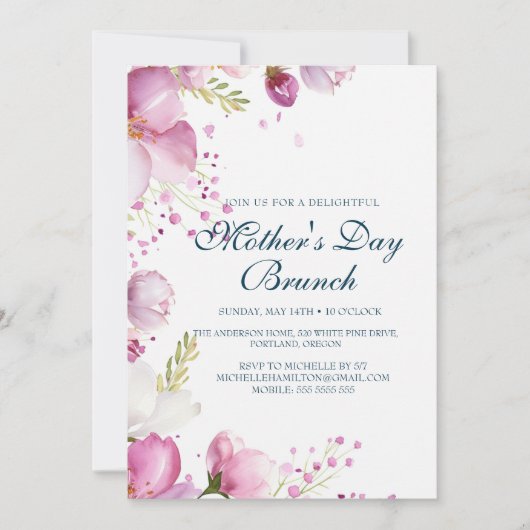 Rosa Blume Muttertag Einladung (Vorderseite)