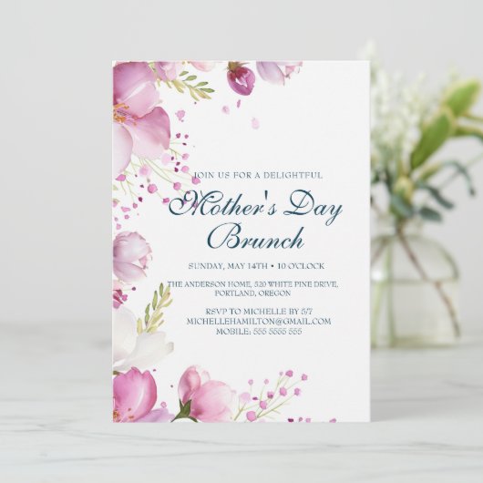Rosa Blume Muttertag Einladung (Stehend Vorderseite)