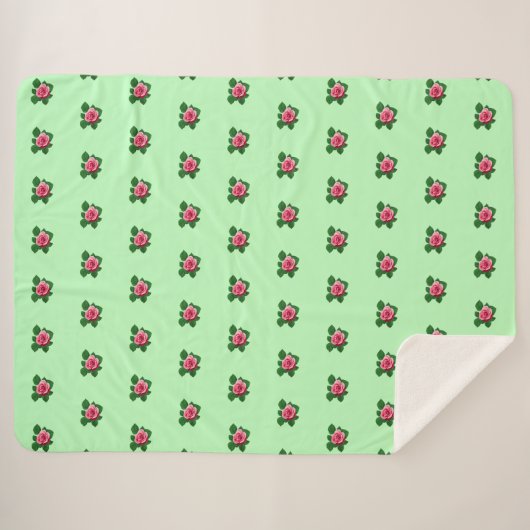 Rosa Blume Nahtloses Muster auf hellgrün Sherpadecke (Vorderseite (Horizontal))