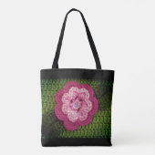 Rosa Blume Natürliche grüne Kunsthandwerk Crochet Tasche (Rückseite)