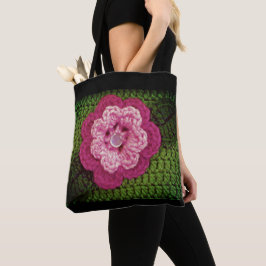 Rosa Blume Natürliche grüne Kunsthandwerk Crochet Tasche