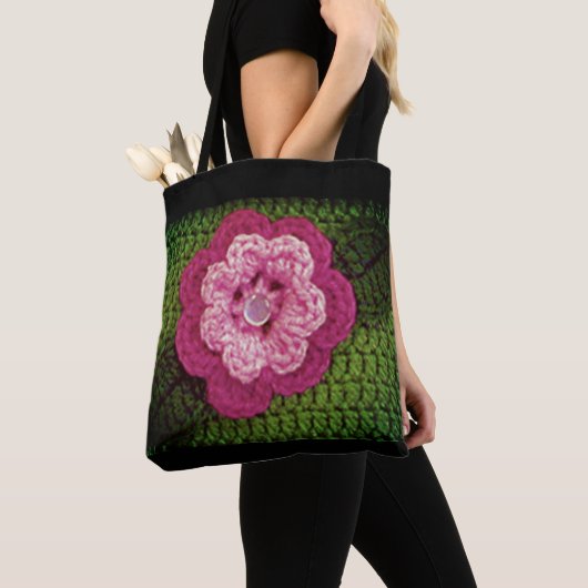 Rosa Blume Natürliche grüne Kunsthandwerk Crochet  Tasche (Von Nahem)