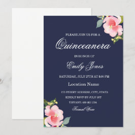 Rosa Blume Navy Blue Quinceanera Einladung