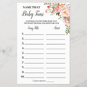 Rosa Blume Nennen Sie die Baby Tune Shower Game Ca Flyer