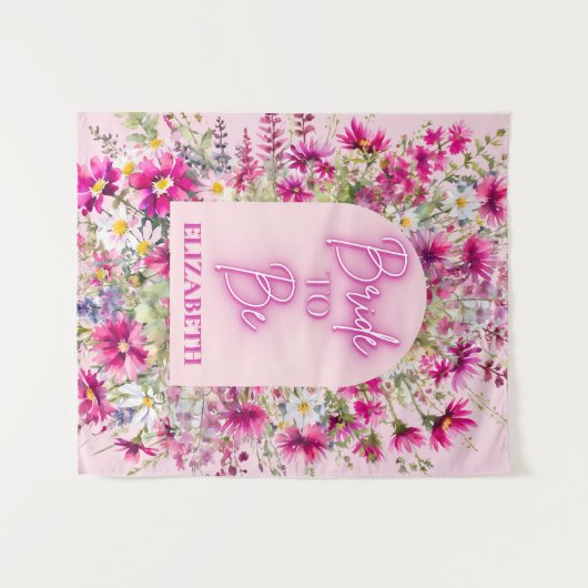 Rosa Blume Neon Glow Brie zum Brautparty Wandteppich (Vorderseite (Horizontal))