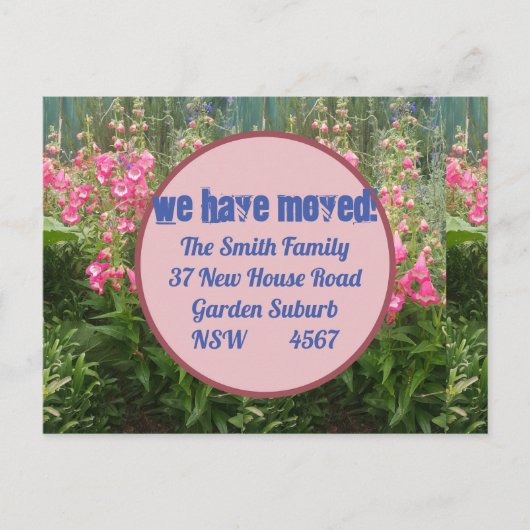 Rosa Blume Neue Postkarte Wir bewegen uns (Vorderseite)