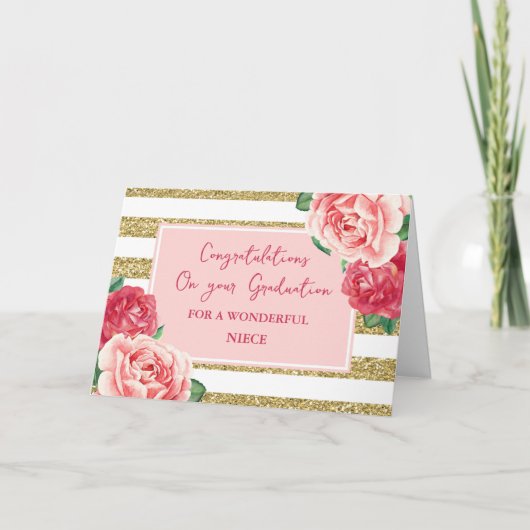 Rosa Blume Nichte Glückwünsche Abschluss Karte (Vorderseite)