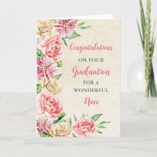 Rosa Blume Nichte Glückwünsche Abschluss Karte