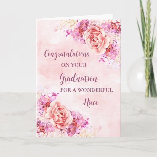 Rosa Blume Nichte Glückwünsche Abschluss Karte (Vorderseite)