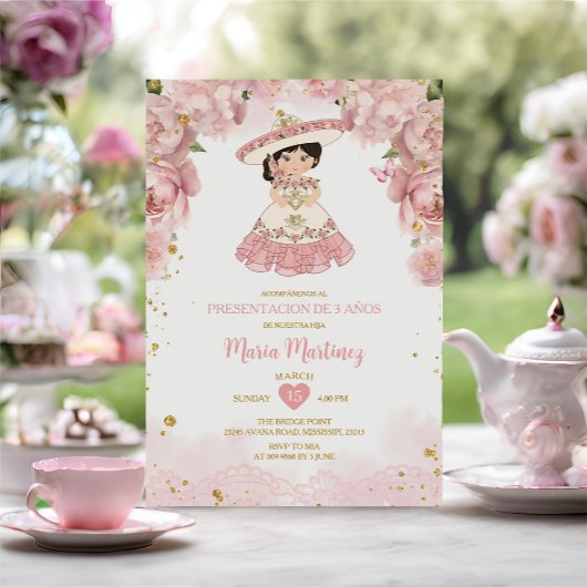 Rosa Blume Niedlich Niña Presentación De Tres Años Einladung