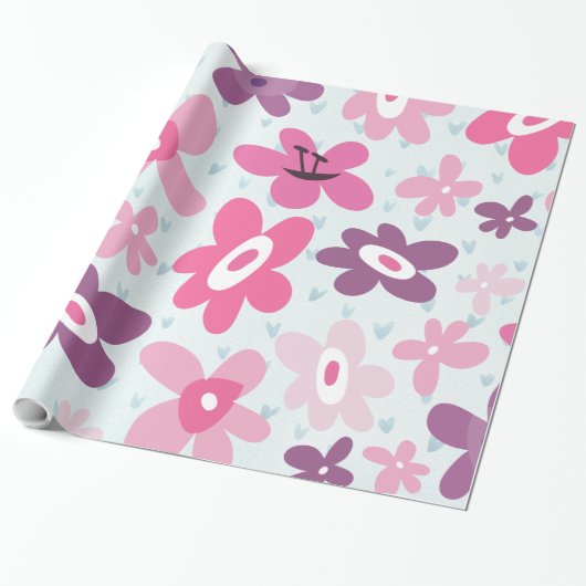 Rosa Blume Niedliches Muster Geschenkpapier (Ungerollt)