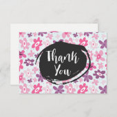 Rosa Blume Niedliches Muster Party dank Einladung (Vorne/Hinten)