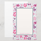 Rosa Blume Niedliches Muster Personalisiert Briefpapier (Vorne/Hinten)