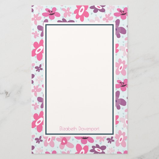Rosa Blume Niedliches Muster Personalisiert Briefpapier (Vorderseite)
