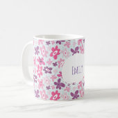 Rosa Blume Niedliches Muster Personalisiert Kaffeetasse (Vorderseite Links)