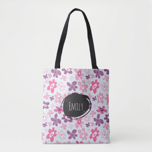 Rosa Blume Niedliches Muster Personalisiert Tasche (Vorderseite)