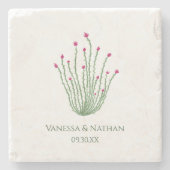 Rosa Blume Ocotillo Cactus Gastgeschenk Hochzeit Steinuntersetzer (Vorderseite)