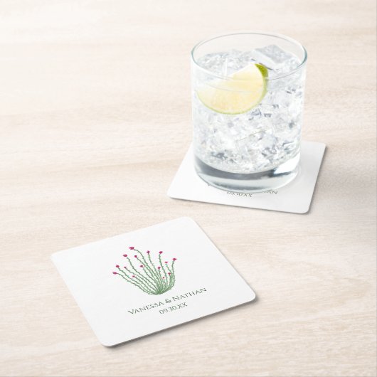 Rosa Blume Ocotillo Cactus Wedding Cocktail Hour Rechteckiger Pappuntersetzer (Vor Ort)