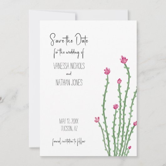 Rosa Blume Ocotillo Save the Date Karte (Vorderseite)