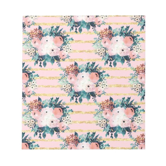 Rosa Blume Paint Gold Streifen Girl Design Notizblock (Vorderseite)