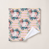 Rosa Blume Paint Gold Streifen Girls Design Badhandtuch Set (Waschlappen)