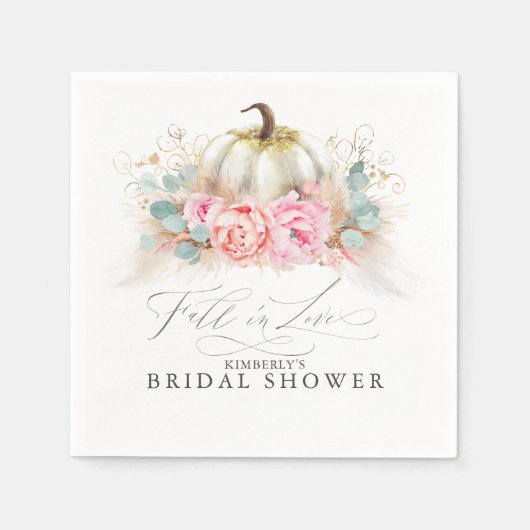 Rosa Blume Pampas Gras und Weiße Kürbis Serviette (Vorderseite)